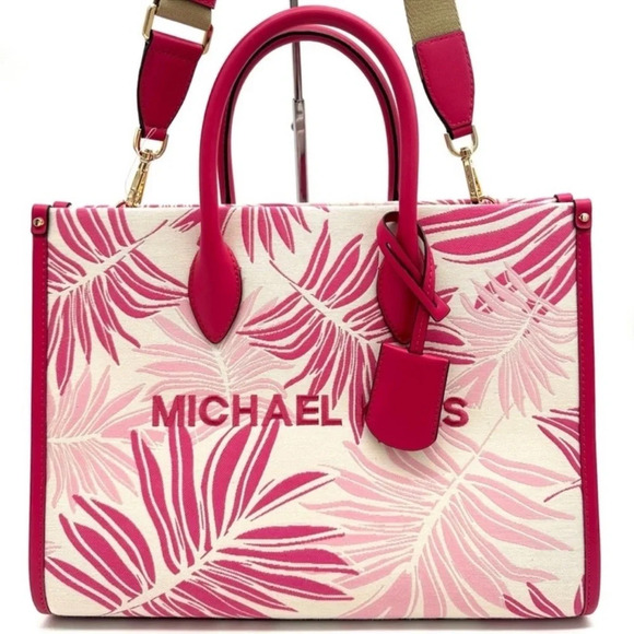 Michael Kors Medium Mirella Tote Bag Electric Pink Multi Leather - Picture 1 of 11